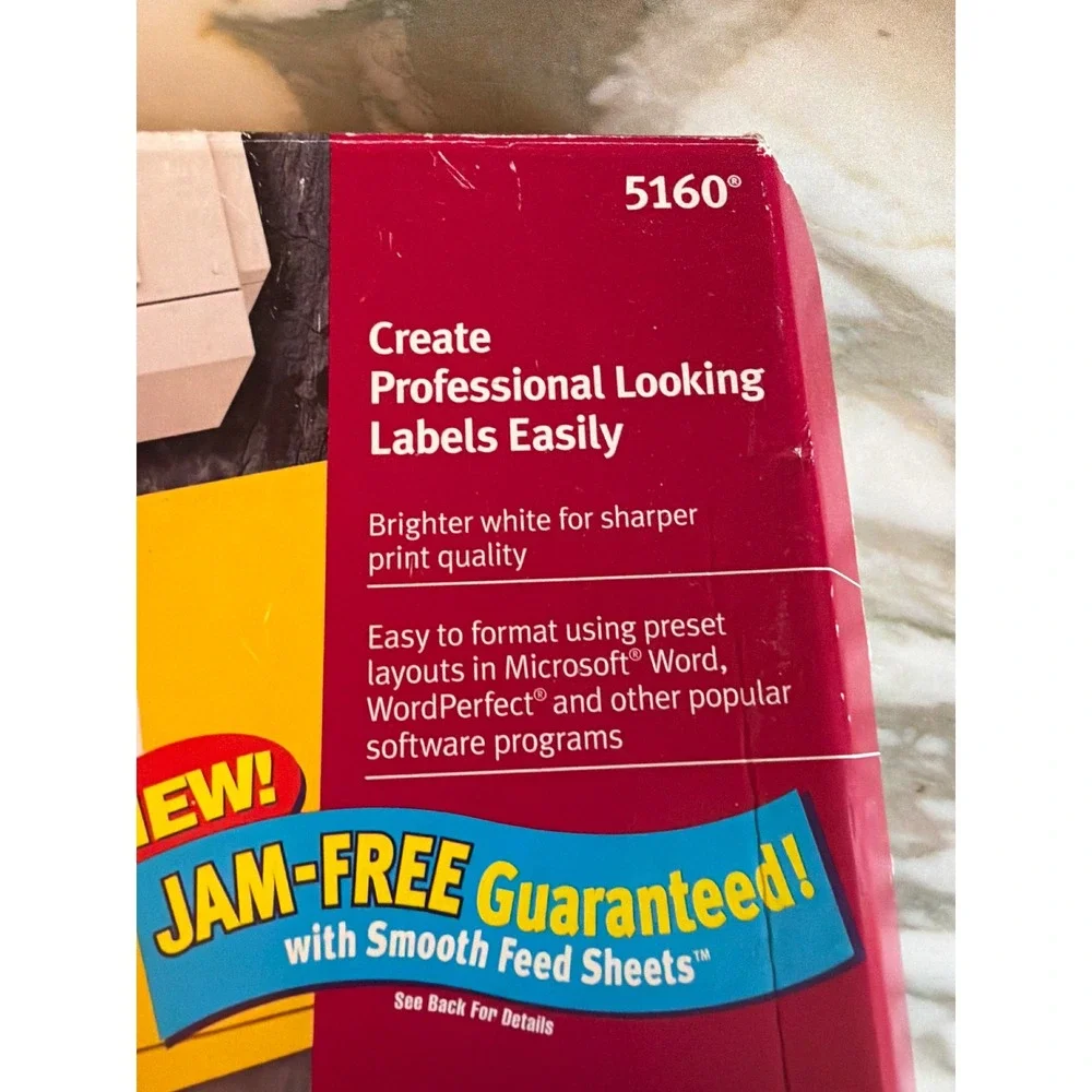 Avery Address Labels White 5160 Laser 3000 Count 1 x 2-5/8 Inch Jam-Free